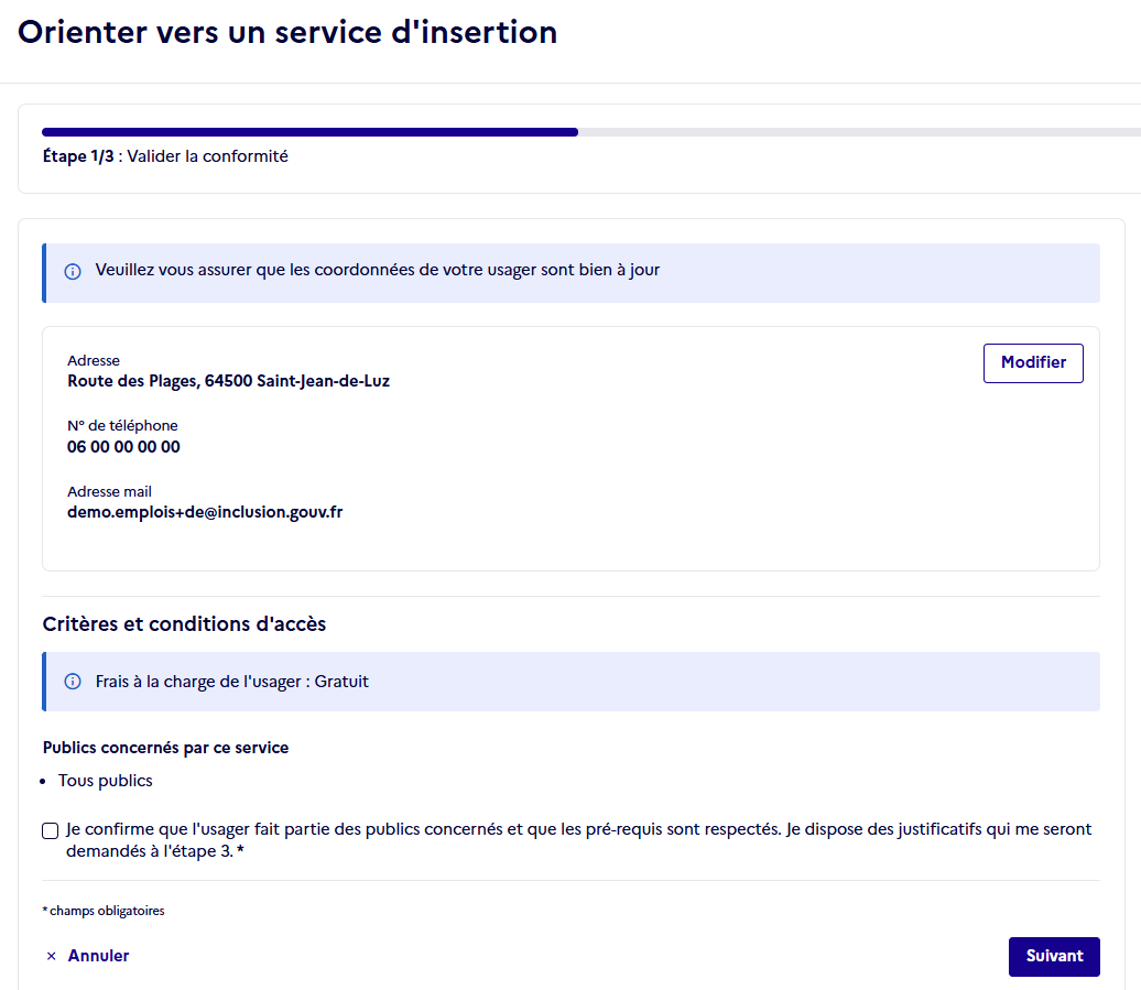 Formulaire d'orientation vers un service d'insertion