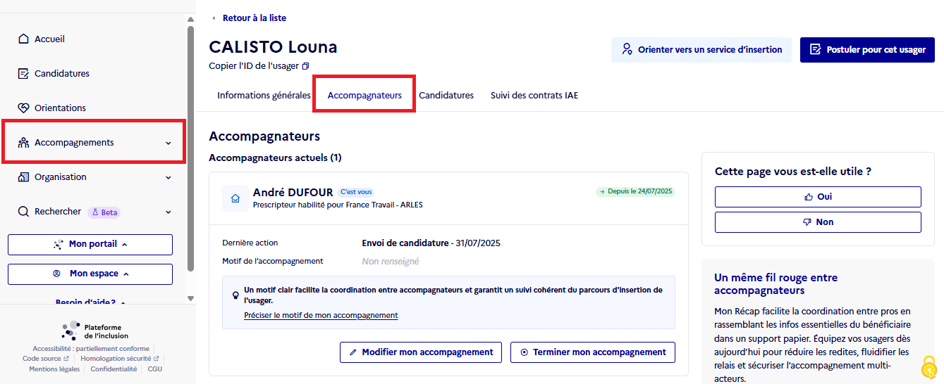 capture d'écran du nouvel onglet accompagnateur
